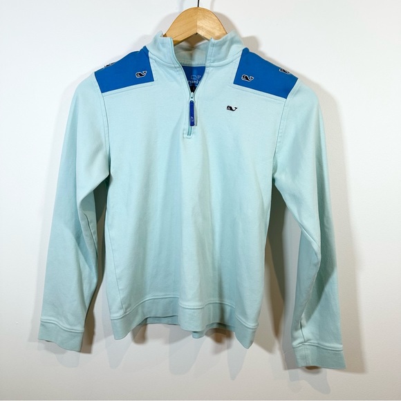 Vineyard Vines Other - Vineyard Vines Quarter Zip Sweatshirt Large 14 Blue Mint Whales 100% Cotton